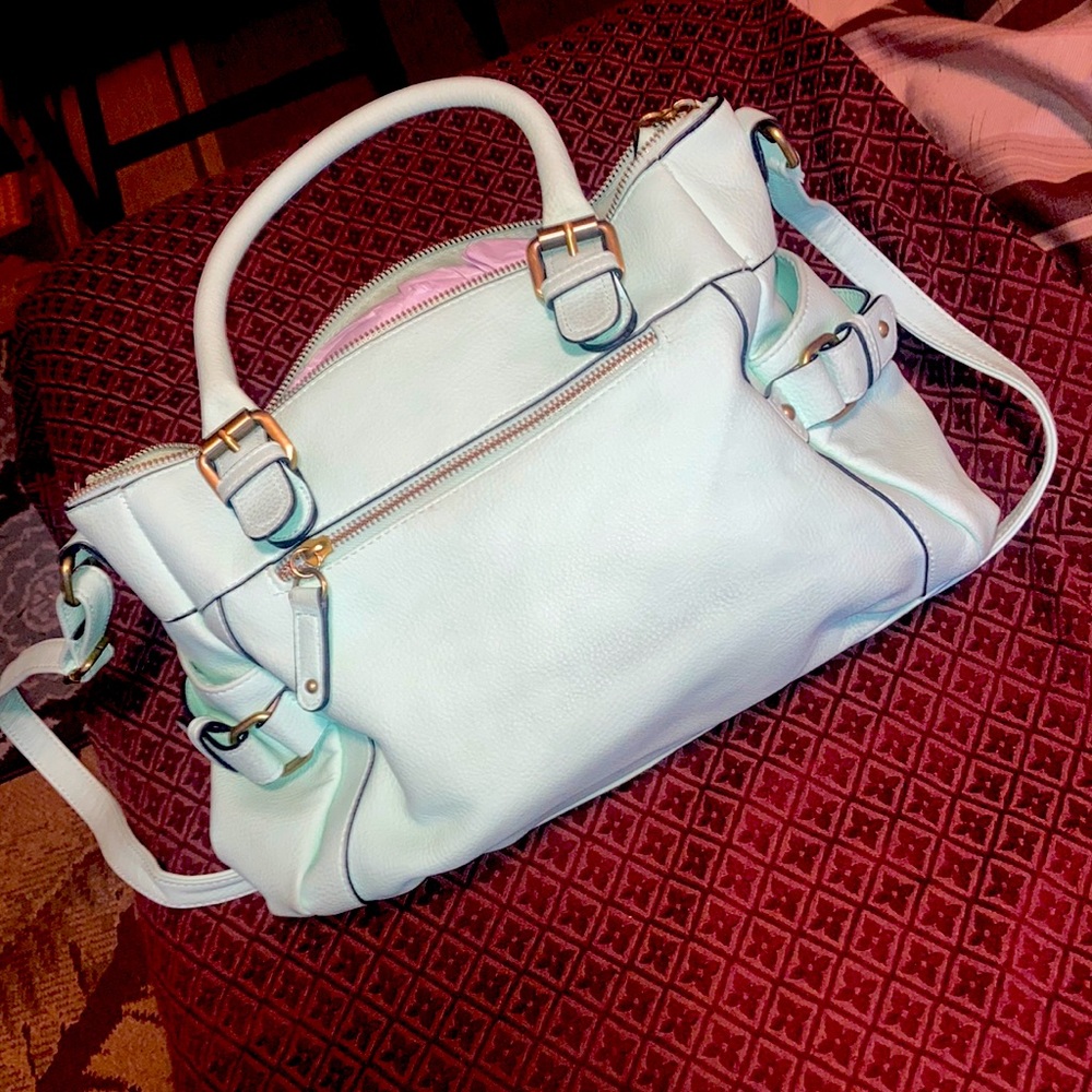 merona aqua light green purse